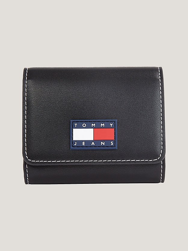 black trifold stitched credit card wallet for men tommy jeans