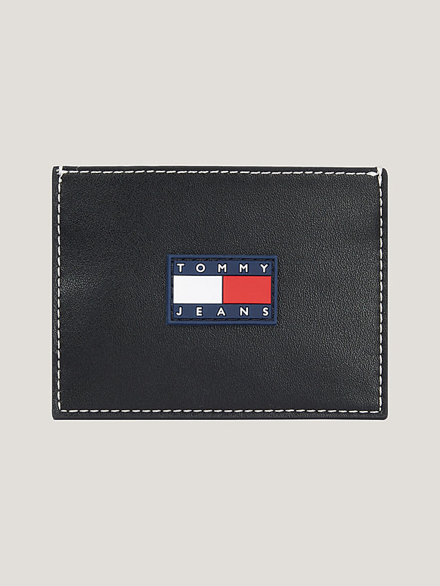 black stitched credit card holder for men tommy jeans