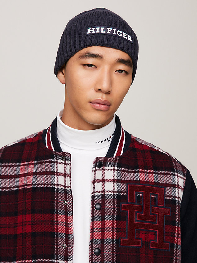 blue hilfiger monotype logo embroidery beanie for men tommy hilfiger