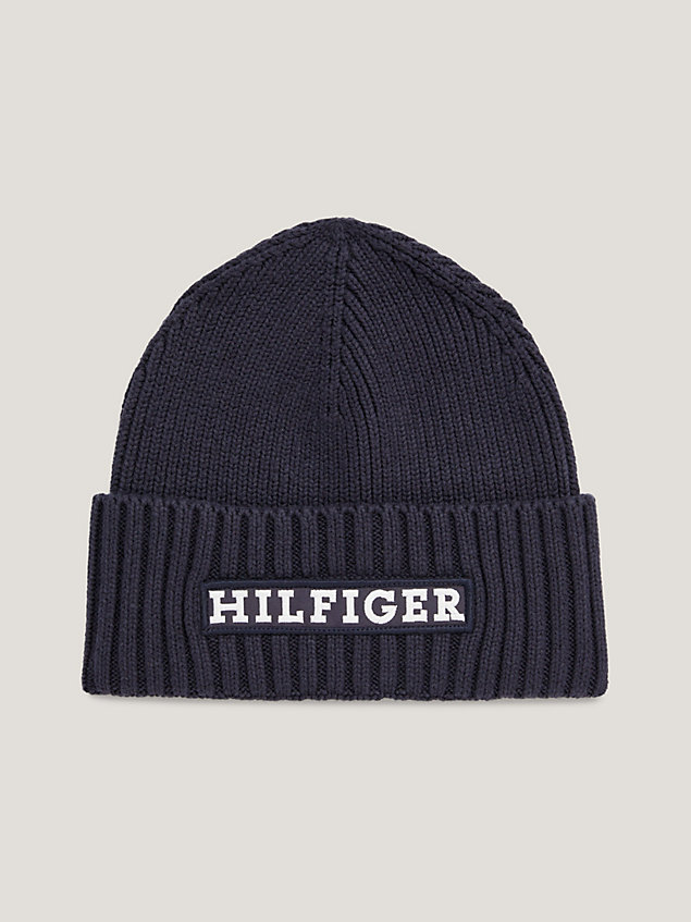 blue hilfiger monotype logo embroidery beanie for men tommy hilfiger