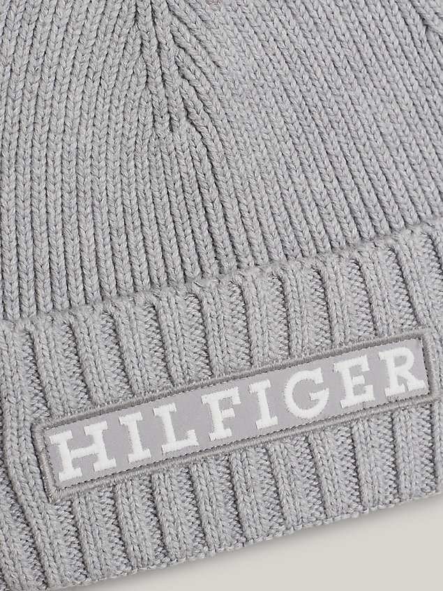 grey hilfiger monotype logo embroidery beanie for men tommy hilfiger