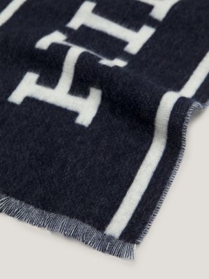 Tommy Hilfiger Colour-Blocked Monogram Blanket Scarf Navy