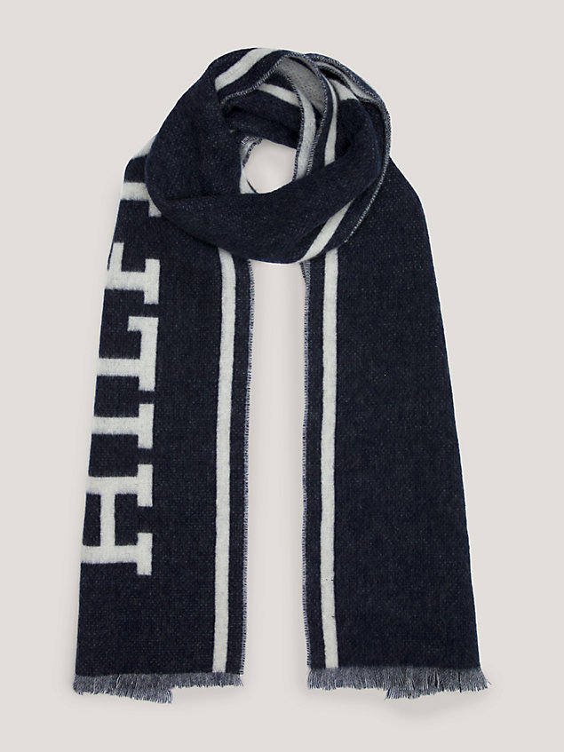 blue hilfiger monotype wool scarf for men tommy hilfiger