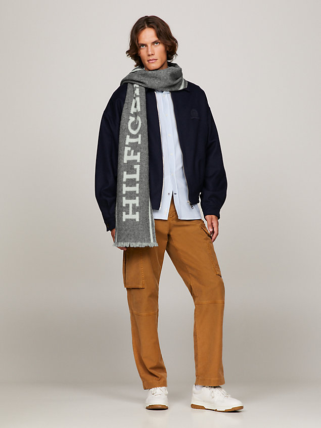 grey hilfiger monotype sjaal van wol voor heren - tommy hilfiger