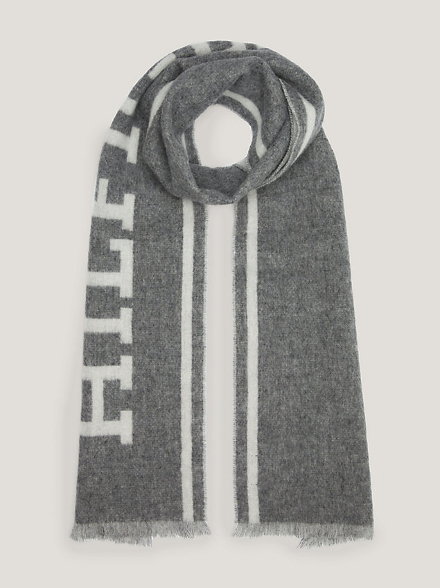 sciarpa hilfiger monotype in lana grey da uomo tommy hilfiger