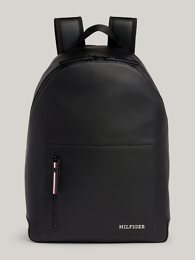 black laptop-rucksack mit piqué-struktur für herren - tommy hilfiger