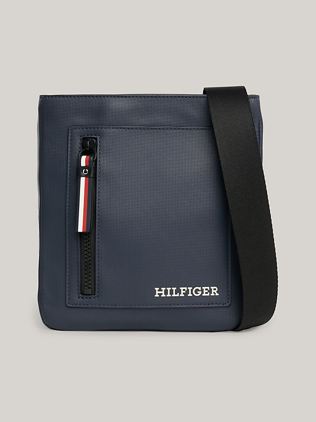 blue pique textured small crossover bag for men tommy hilfiger