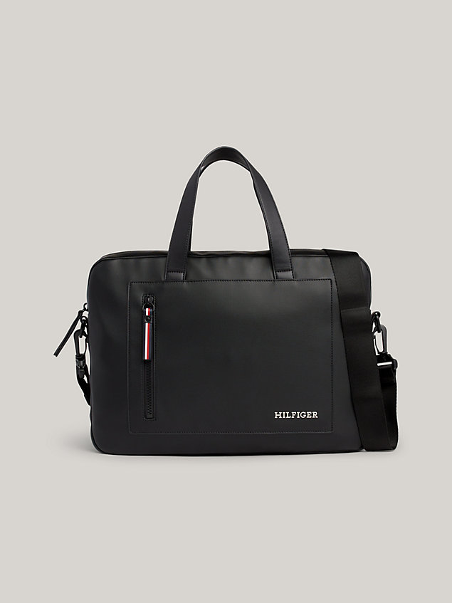 black slim pique texture laptop bag for men tommy hilfiger