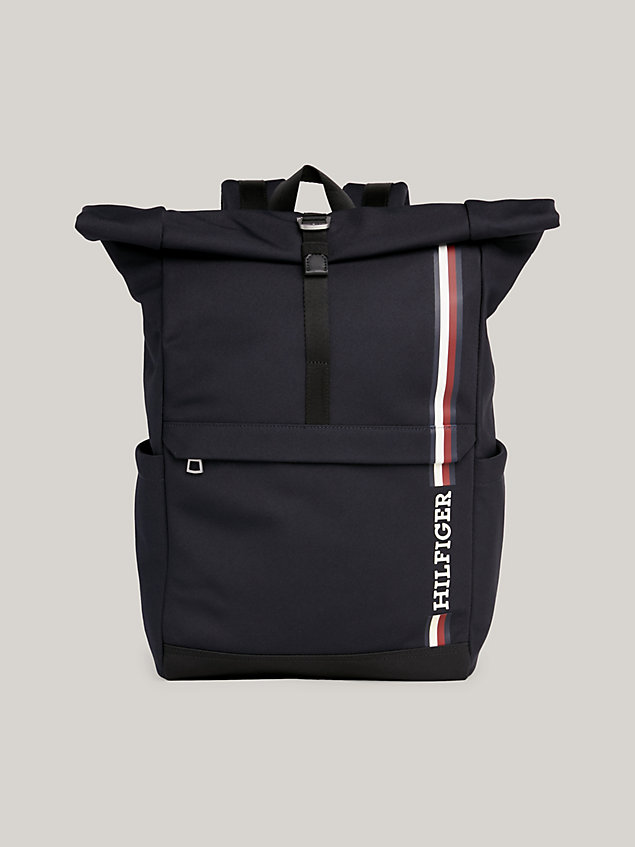 blue hilfiger monotype logo roll-top backpack for men tommy hilfiger