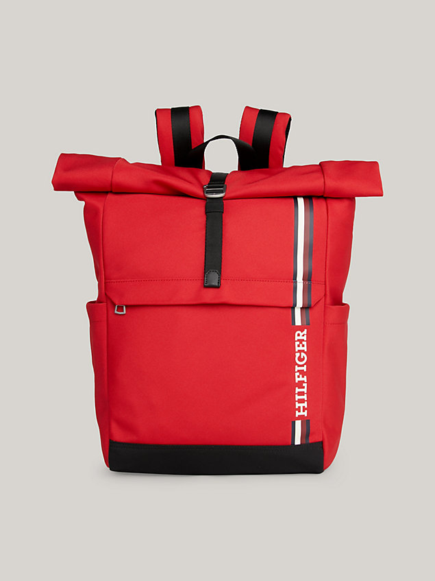 red hilfiger monotype logo roll-top backpack for men tommy hilfiger
