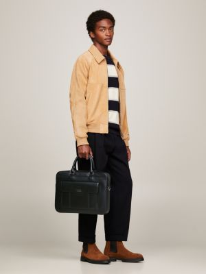 Sacoche pour ordinateur portable en cuir Noir Tommy Hilfiger