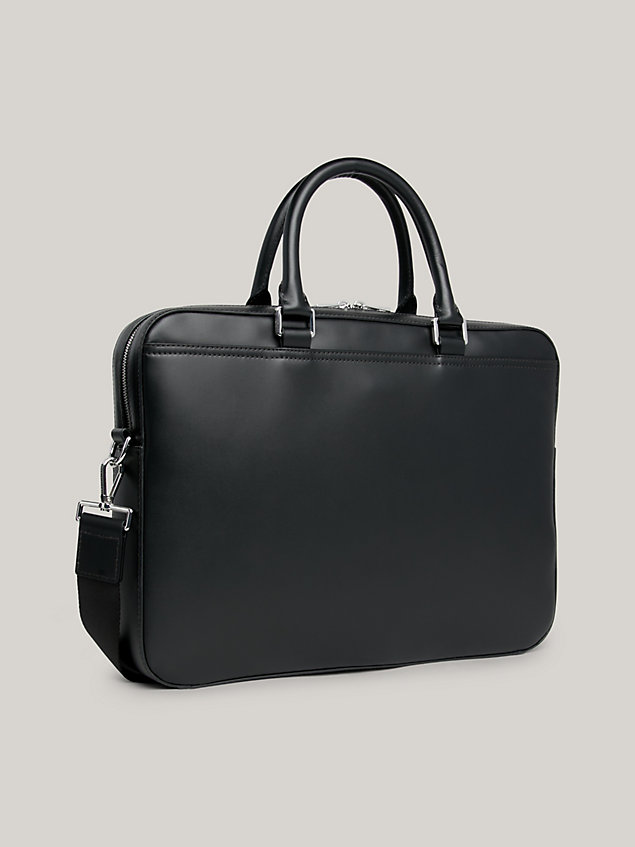 black leather logo laptop bag for men tommy hilfiger