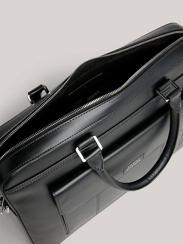 black leather logo laptop bag for men tommy hilfiger