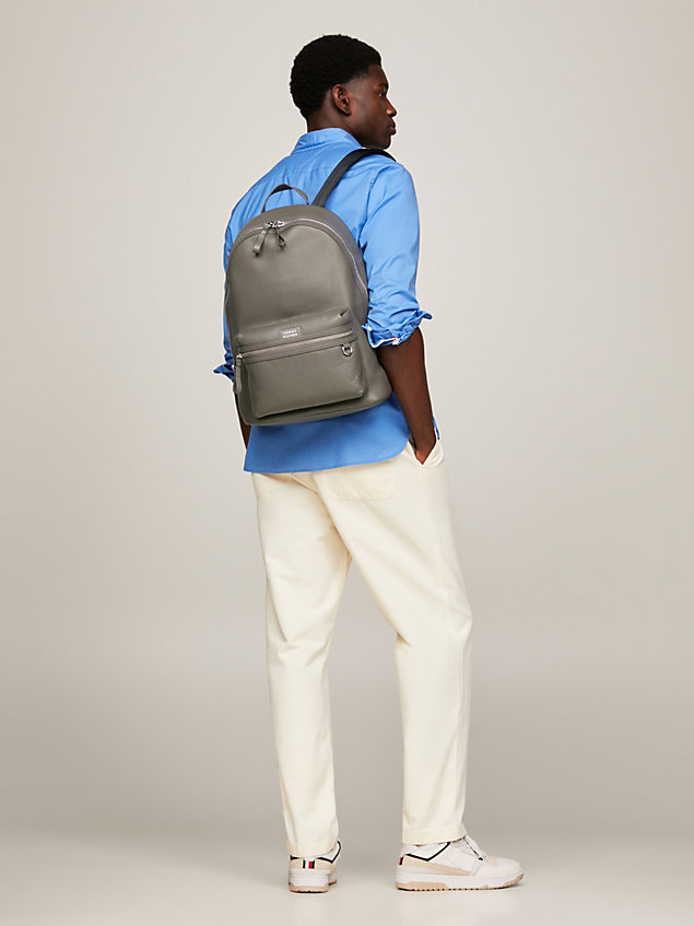 grey premium leather backpack for men tommy hilfiger