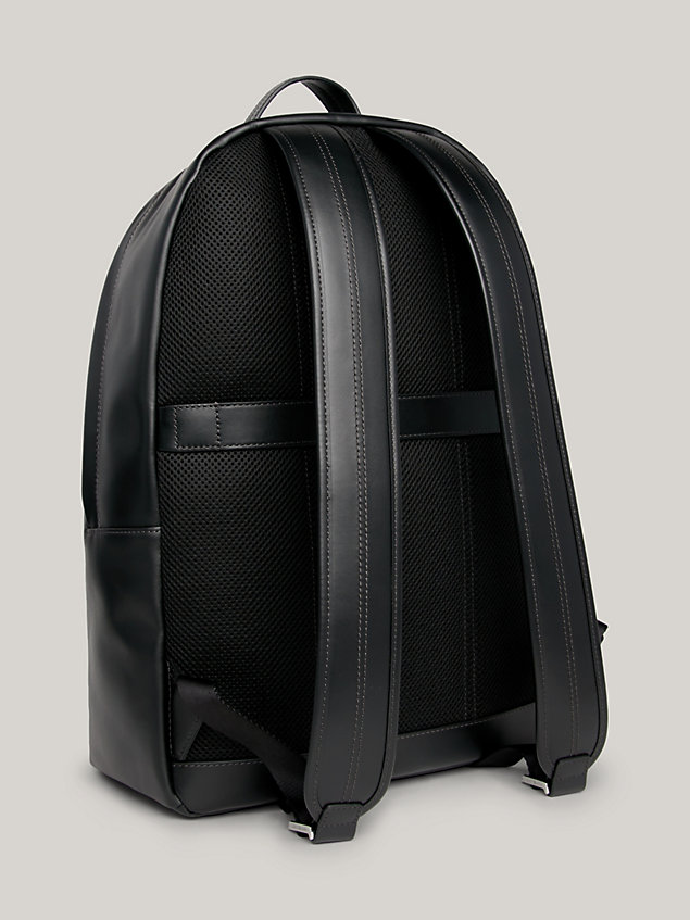 black leather clip pocket backpack for men tommy hilfiger