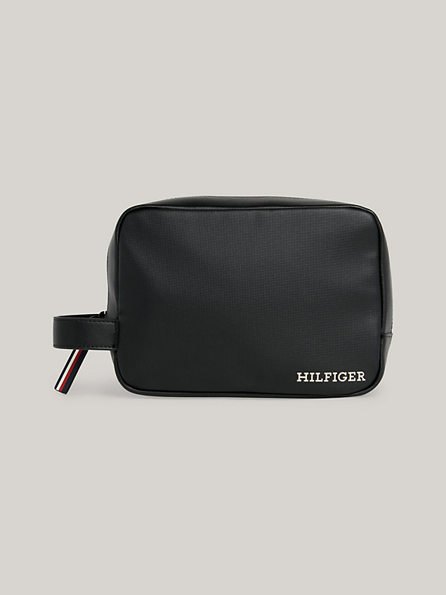black hilfiger monotype logo pique small washbag for men tommy hilfiger