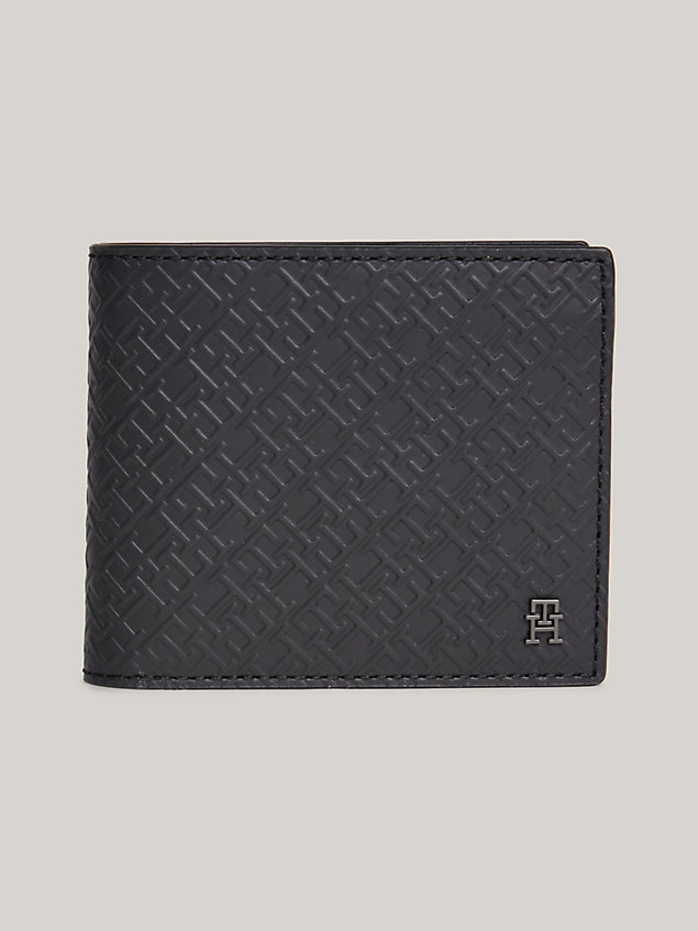 black th monogram leather bifold wallet for men tommy hilfiger