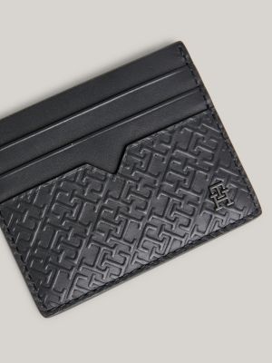 TH Monogram Leather Credit Card Holder, Black