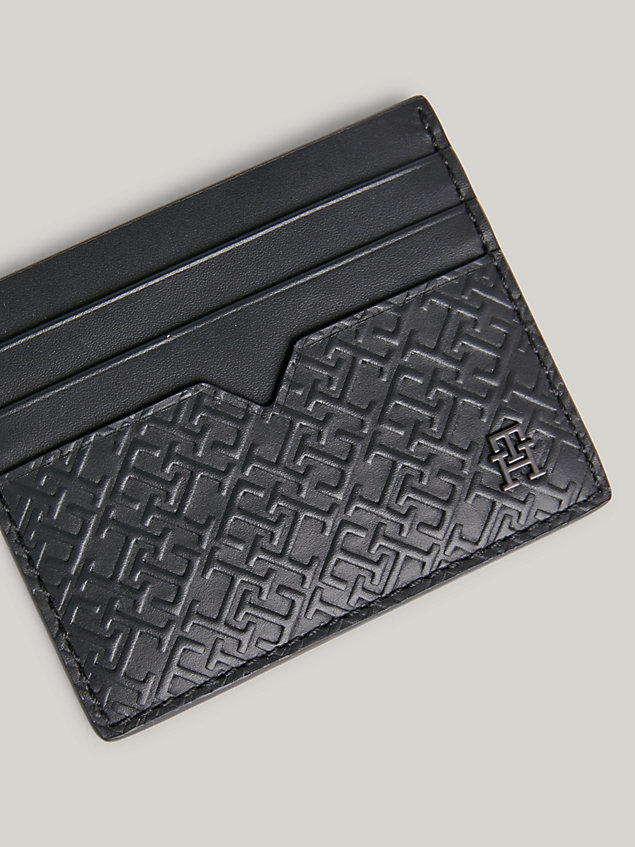black th monogram leather credit card holder for men tommy hilfiger