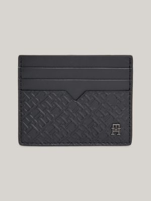 TH Monogram Leather Credit Card Holder, Black