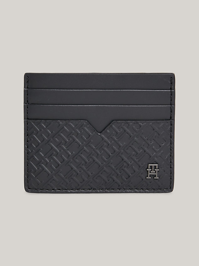 black th monogram leather credit card holder for men tommy hilfiger