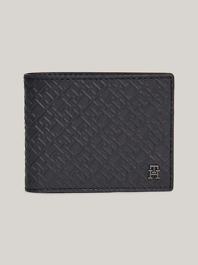 black th monogram leather small credit card wallet for men tommy hilfiger