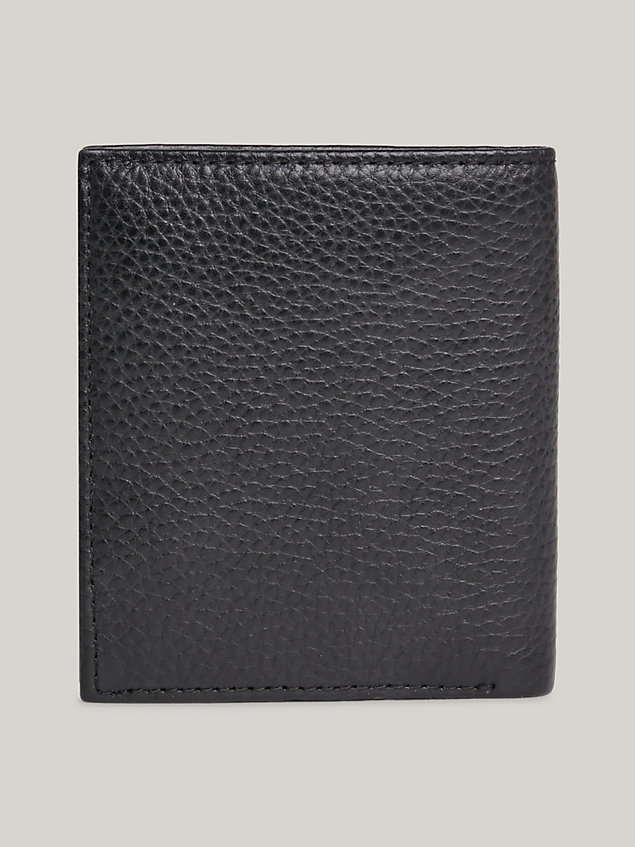 black leather logo trifold wallet for men tommy hilfiger