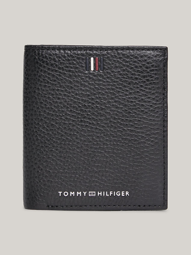black leather logo trifold wallet for men tommy hilfiger