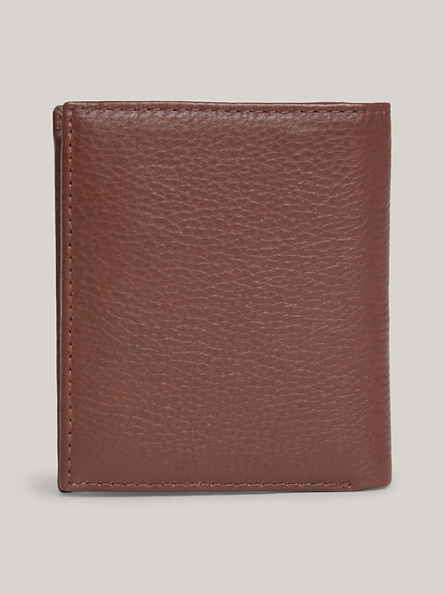 brown leren trifold portemonnee met logo voor heren - tommy hilfiger