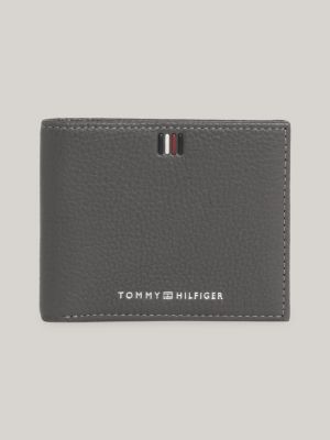 Leather Bifold Small Credit Card Wallet Grey Tommy Hilfiger