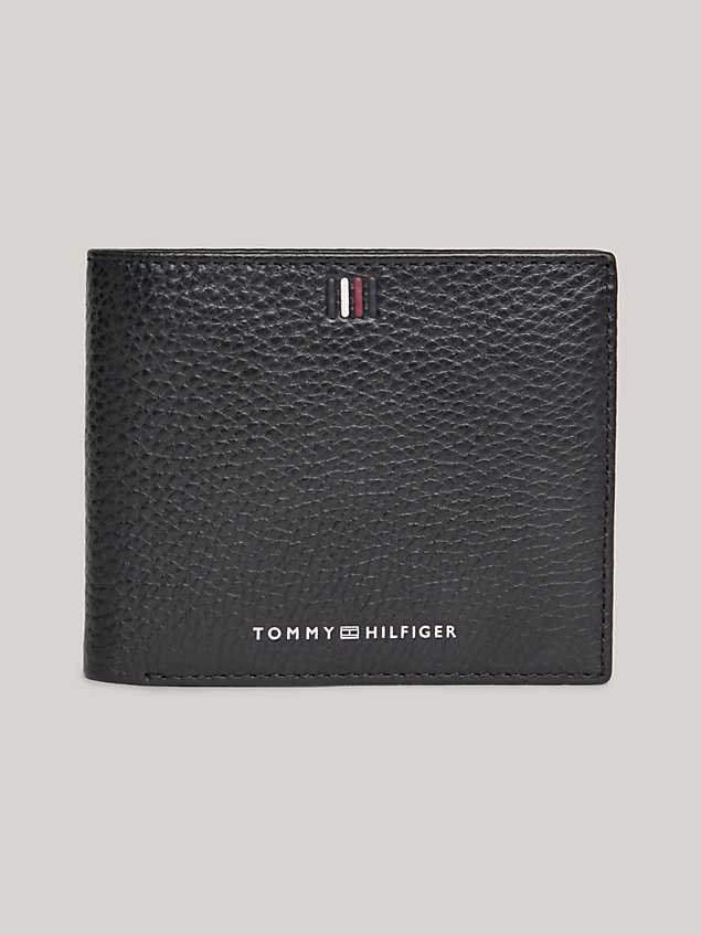 black leather logo card and coin wallet for men tommy hilfiger