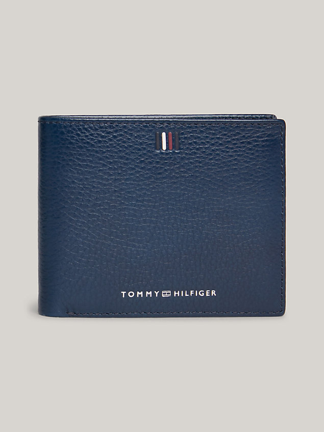 blue leren creditcard- en muntportemonnee met logo voor heren - tommy hilfiger