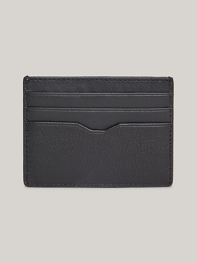 black leather logo credit card holder for men tommy hilfiger