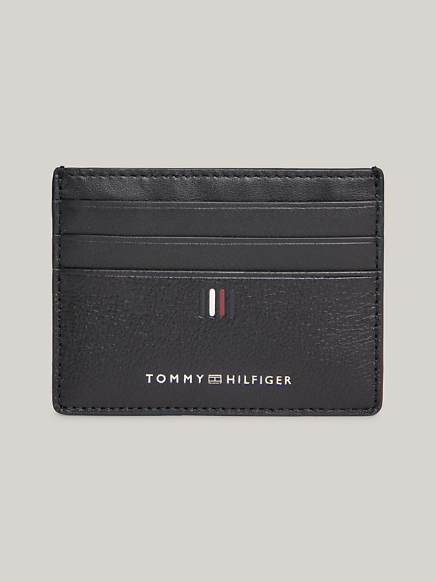 black leather logo credit card holder for men tommy hilfiger
