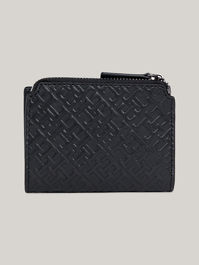 black th monogram embossed leather bifold wallet for men tommy hilfiger