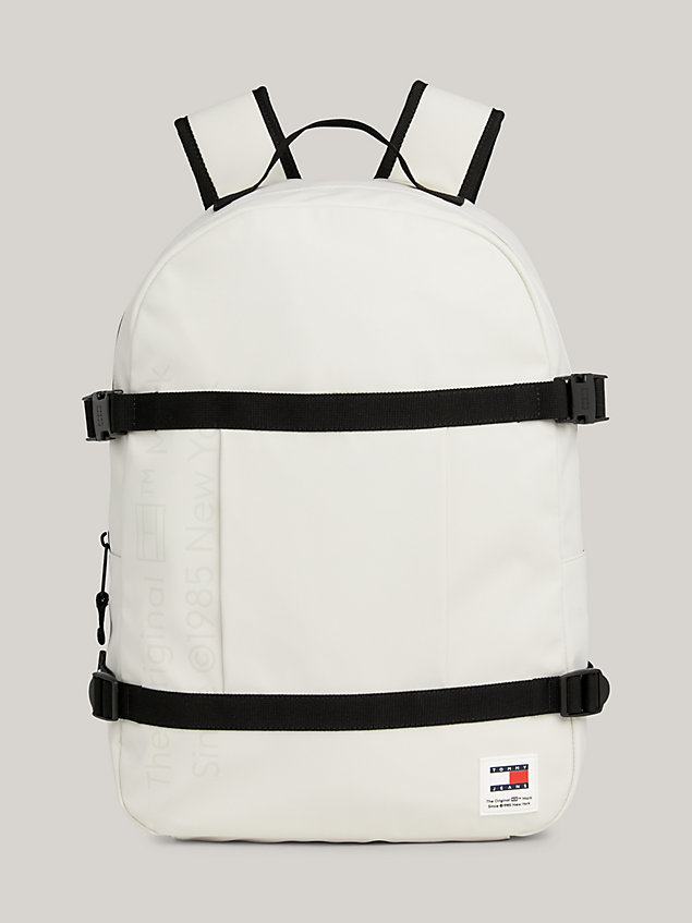 beige essential tonal logo strap backpack for men tommy jeans