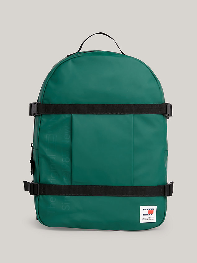 green essential tonal logo strap backpack for men tommy jeans