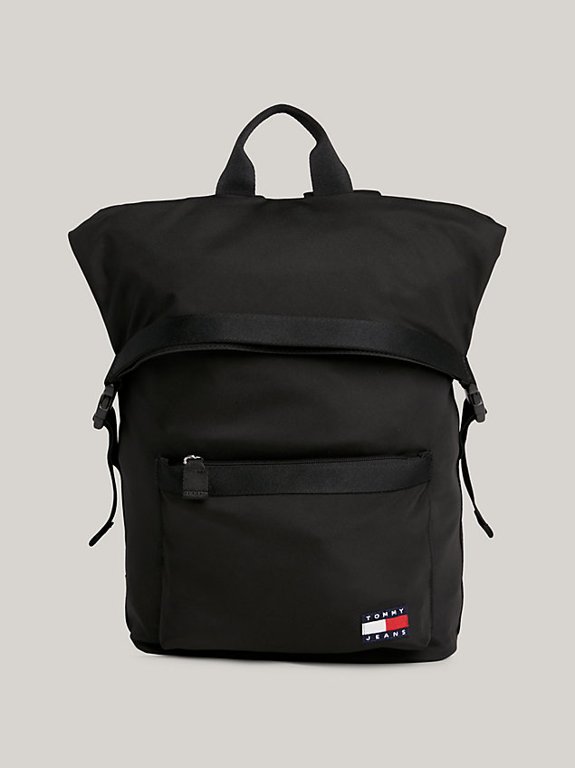 black essential roll-top backpack for men tommy jeans