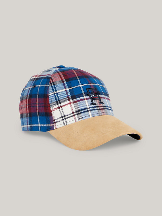 blue th monogram tartan baseball cap for men tommy hilfiger
