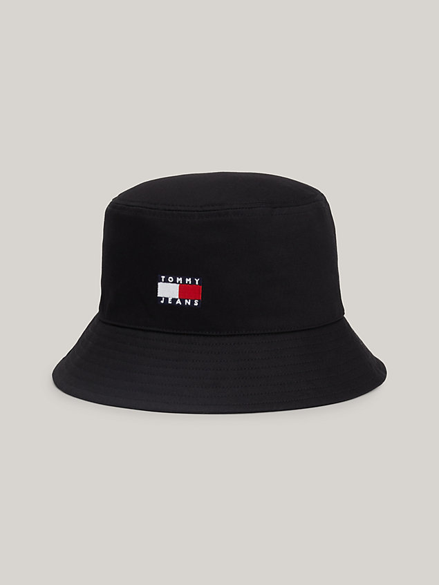black heritage logo washed finish bucket hat for men tommy jeans