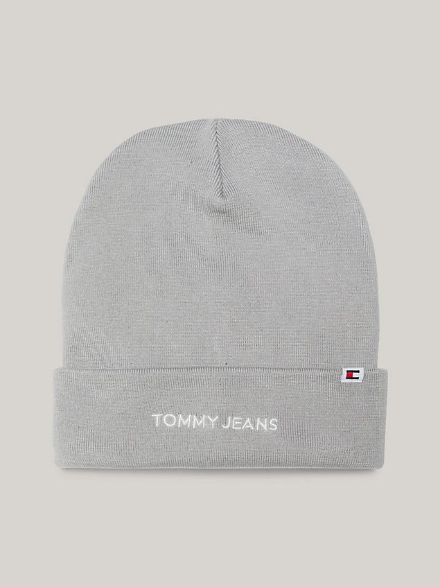 grey czapka typu beanie z dzianiny z logo dla mężczyźni - tommy jeans