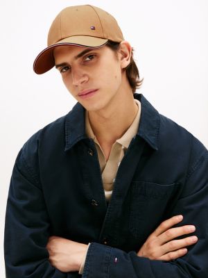 beige baseball-cap mit emaille-flag für herren - tommy hilfiger