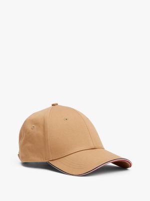 beige baseball-cap mit emaille-flag für herren - tommy hilfiger