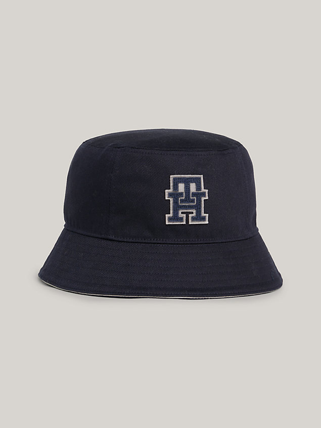 blue th monogram elevated bucket hat for men tommy hilfiger