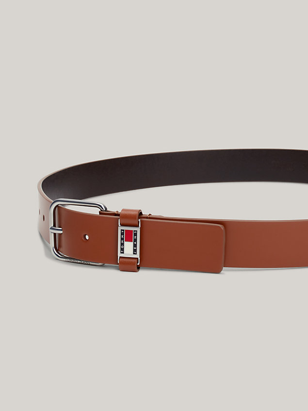 brown scanton leather badge keeper belt for men tommy jeans