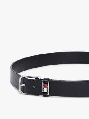 zwart scanton leren riem met metalen riemlusdetail voor heren - tommy jeans