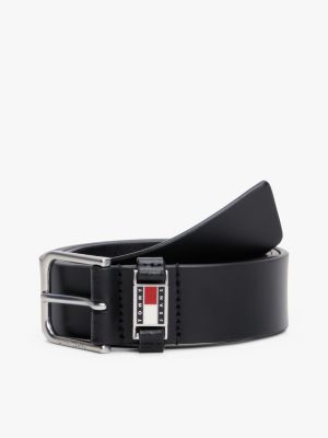 ceinture scanton en cuir à passant en métal black pour hommes tommy jeans