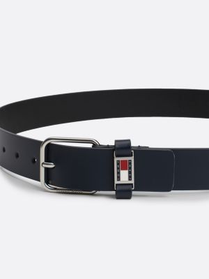 cintura scanton in pelle con passante iconico blu da uomini tommy jeans