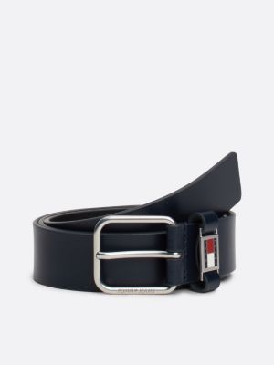 ceinture scanton en cuir à passant en métal blue pour hommes tommy jeans