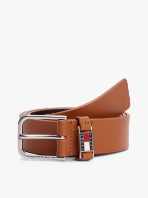 cintura scanton in pelle con passante iconico brown da uomini tommy jeans